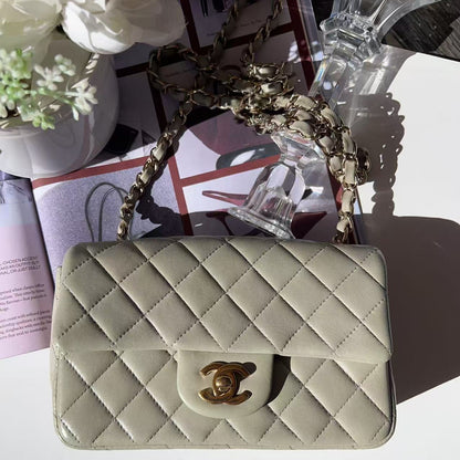 Chanel Lambskin Quilted Mini Rectangular Flap Grey