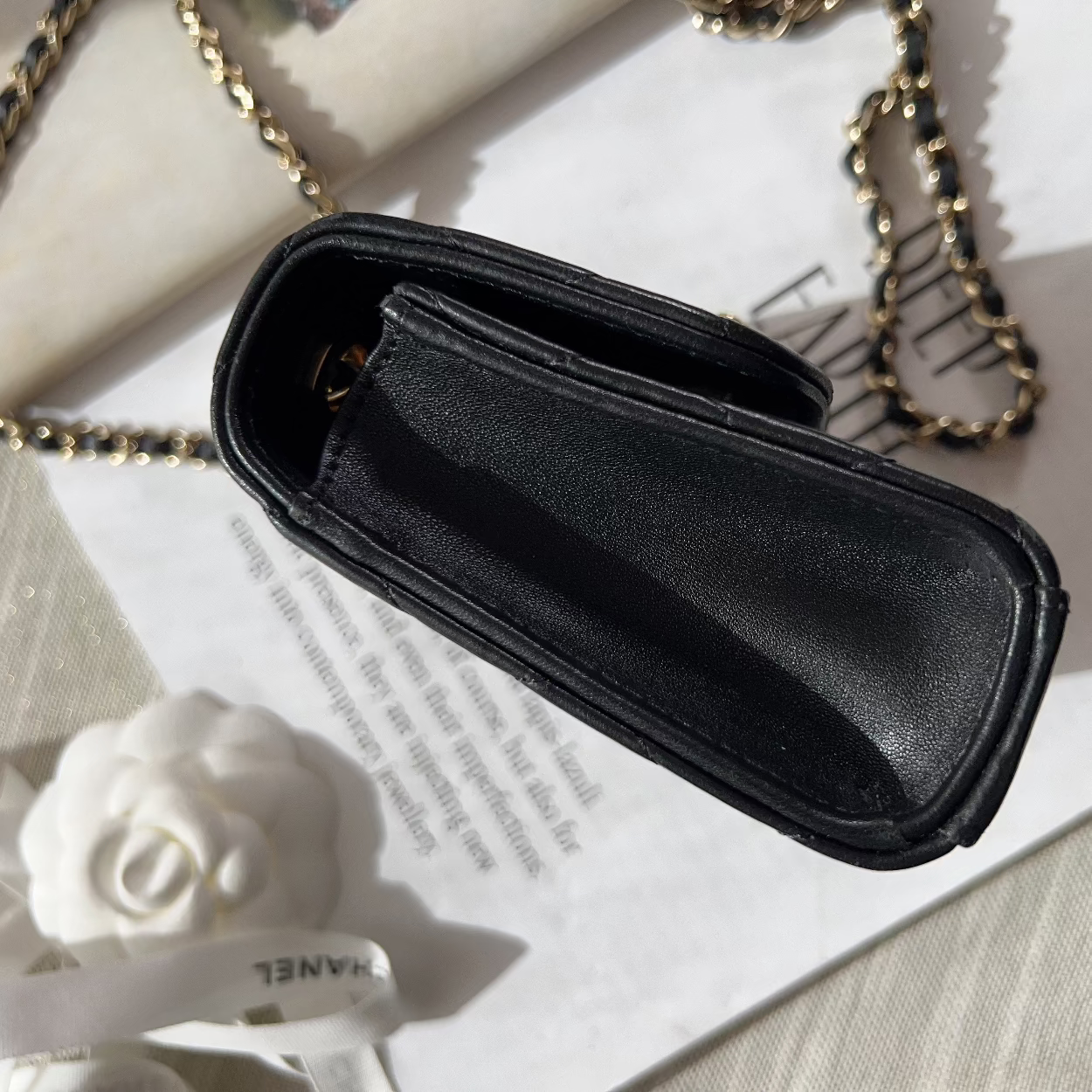 Chanel Lambskin Quilted Trendy CC Card Holder On Chain Black