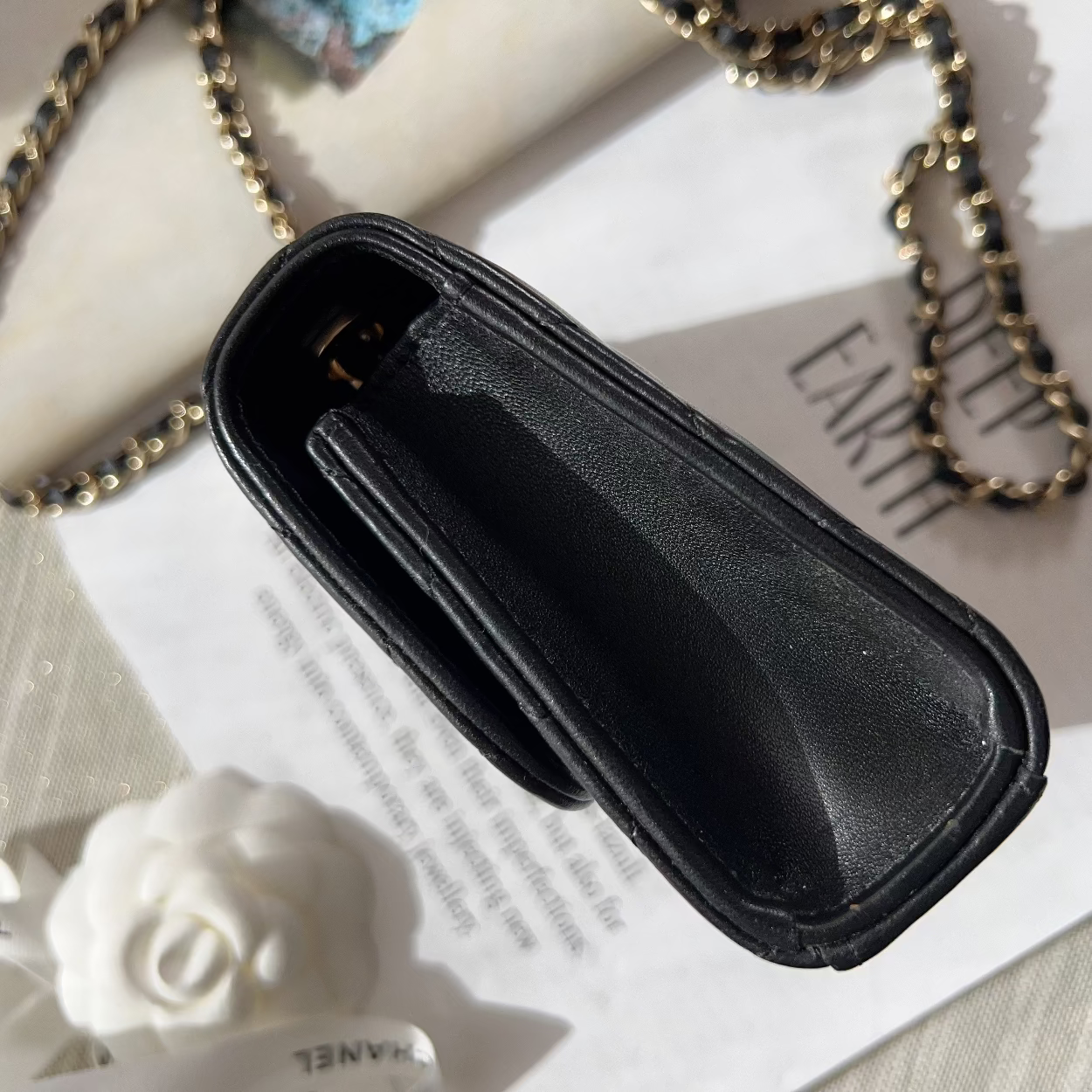Chanel Lambskin Quilted Trendy CC Card Holder On Chain Black
