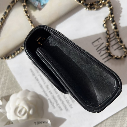 Chanel Lambskin Quilted Trendy CC Card Holder On Chain Black