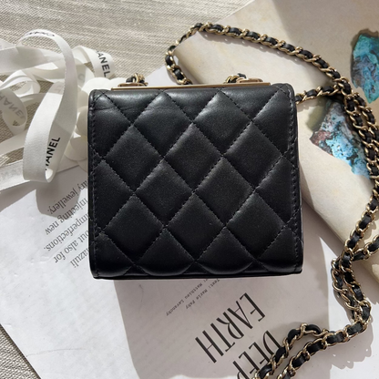 Chanel Lambskin Quilted Trendy CC Card Holder On Chain Black