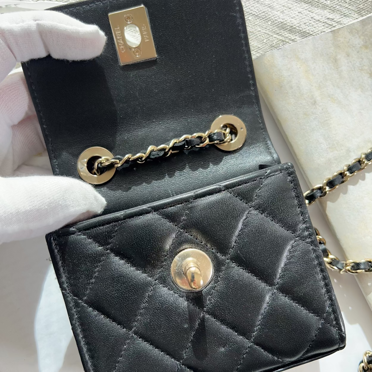 Chanel Lambskin Quilted Trendy CC Card Holder On Chain Black