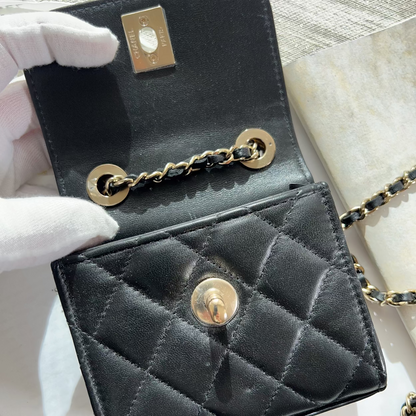 Chanel Lambskin Quilted Trendy CC Card Holder On Chain Black