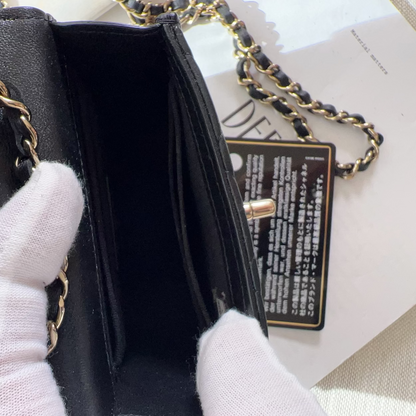 Chanel Lambskin Quilted Trendy CC Card Holder On Chain Black