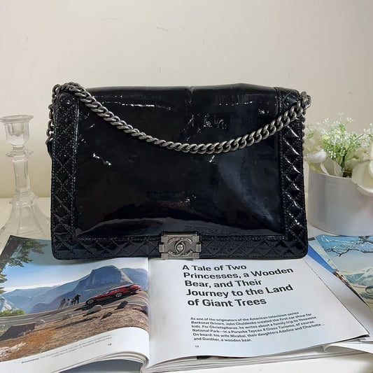 Chanel Large Patent Leather Reverso Boy Bag