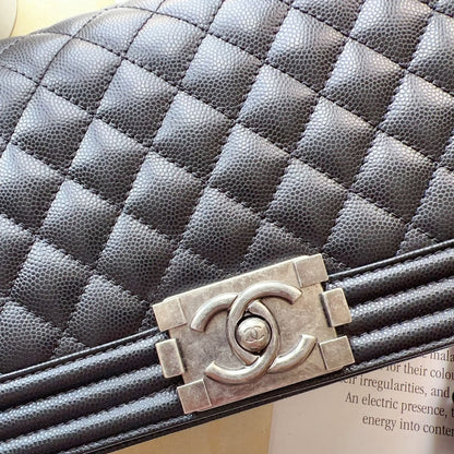 Chanel Medium Caviar Black Boy Bag Silver