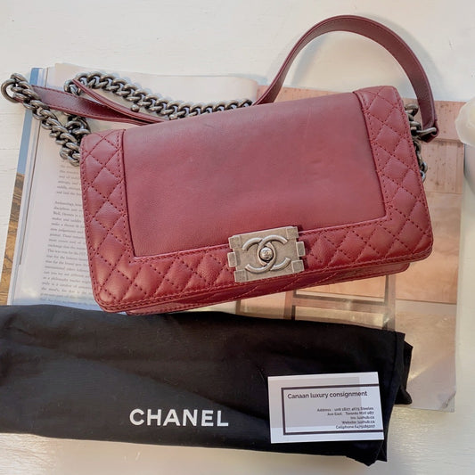 Chanel Medium Le Boy Burgundy Calfskin Silver