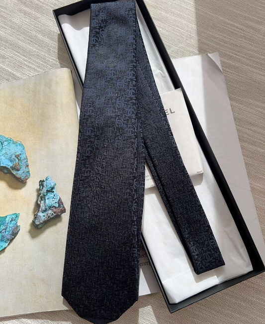 Chanel Mens Silk CC Neck Tie Black
