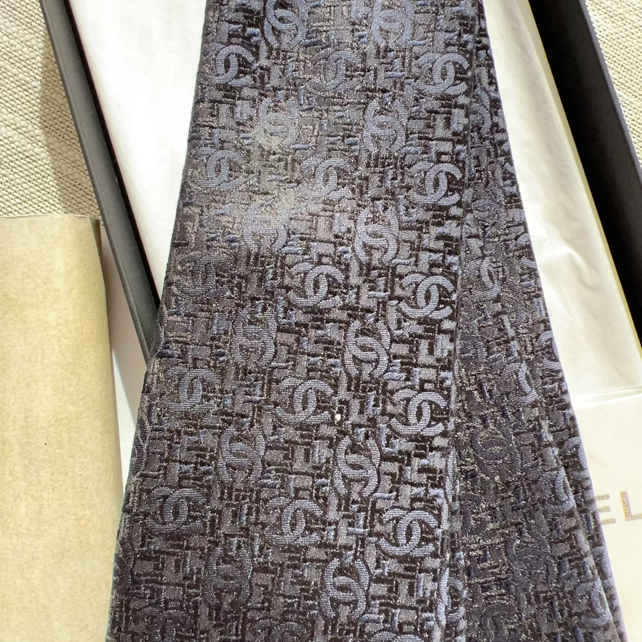 Chanel Mens Silk CC Neck Tie Black