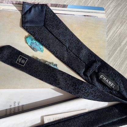 Chanel Mens Silk CC Neck Tie Black