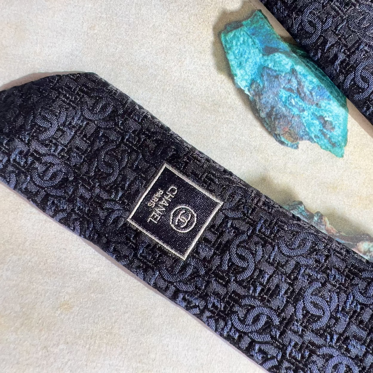 Chanel Mens Silk CC Neck Tie Black