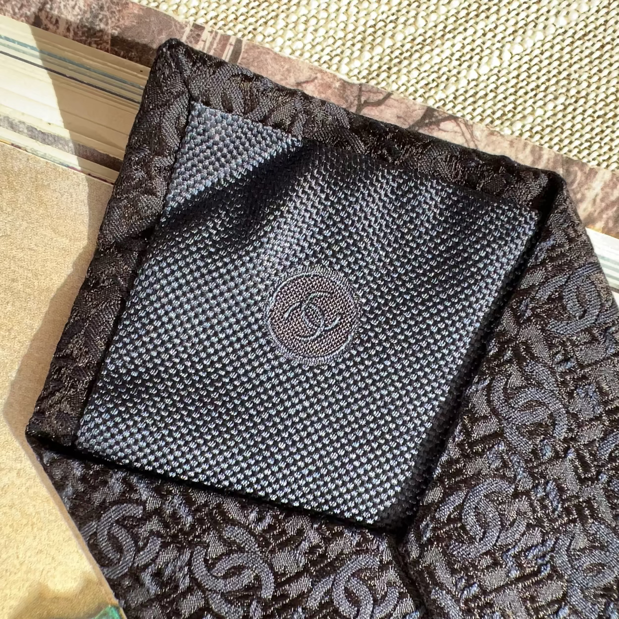Chanel Mens Silk CC Neck Tie Black