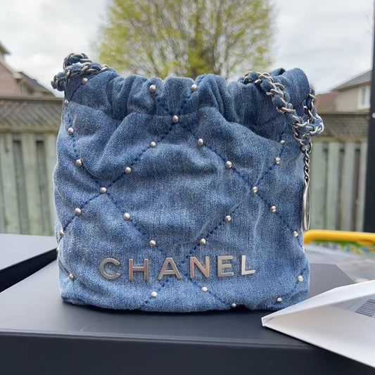 Chanel Mini Denim and Silver Handbag Blue