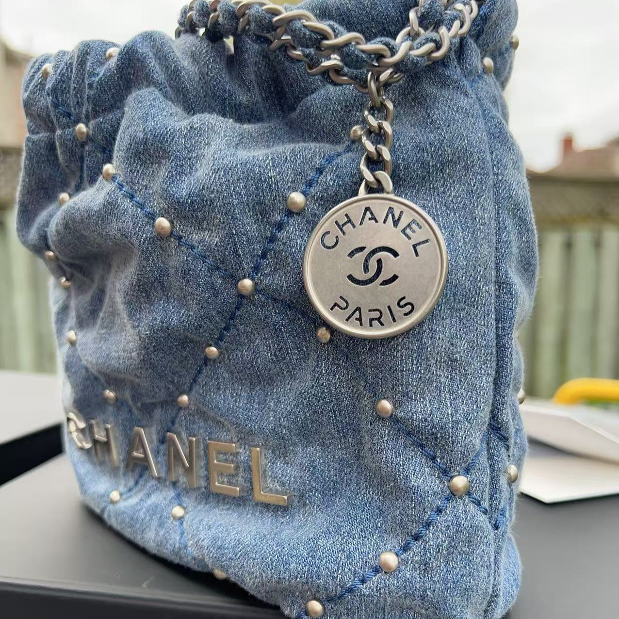 Chanel Mini Denim and Silver Handbag Blue
