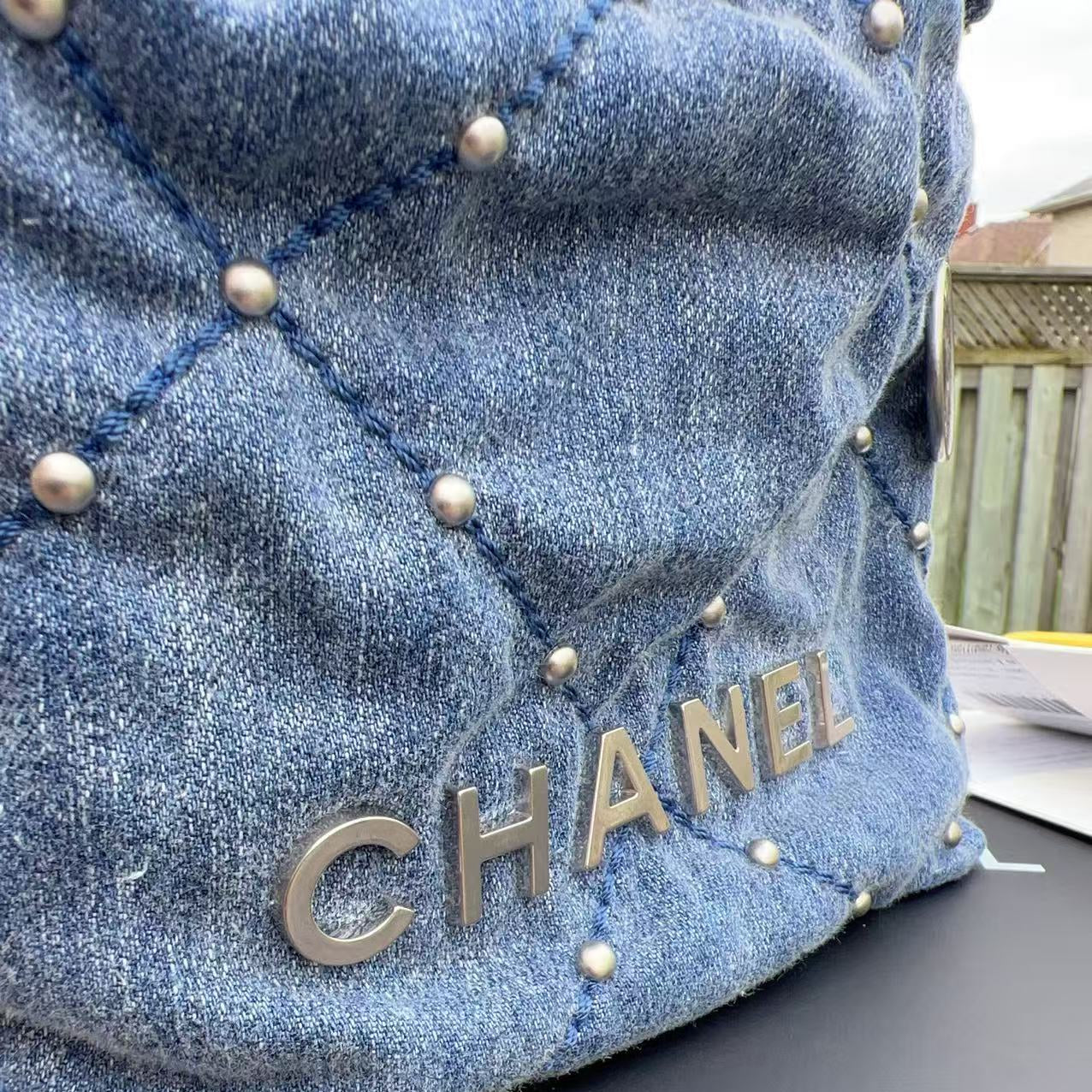 Chanel Mini Denim and Silver Handbag Blue