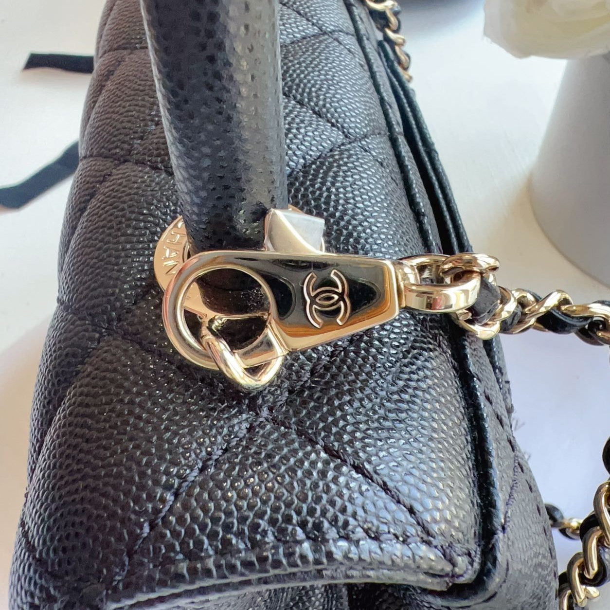 Chanel Mini Flap Bag With Top Handle Caviar & Gold-Tone Metal Black