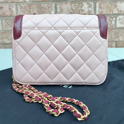 Chanel Lambskin Quilted Mini Two Tone Day Flap Pink Burgundy Bag