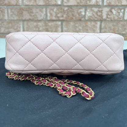 Chanel Lambskin Quilted Mini Two Tone Day Flap Pink Burgundy Bag