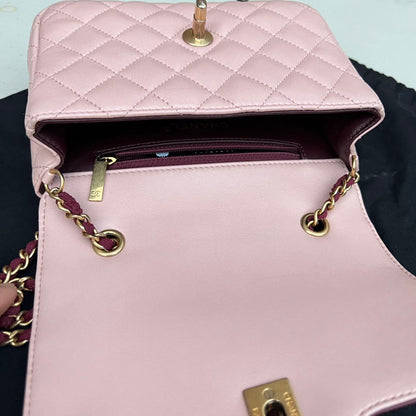 Chanel Lambskin Quilted Mini Two Tone Day Flap Pink Burgundy Bag