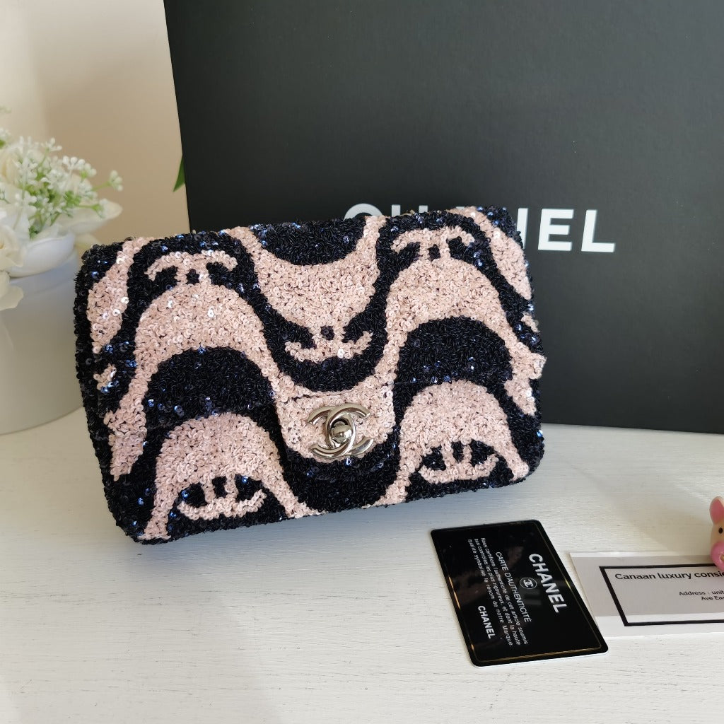 Chanel Navy & Pink Graffiti Sequins Flap Mini Bag