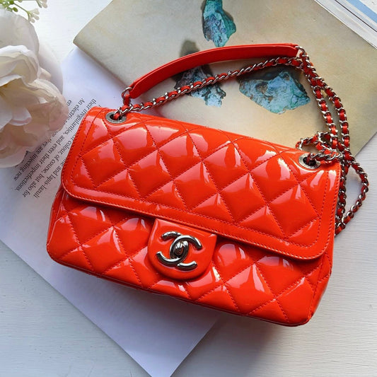 Chanel Patent Quilted Small Coco Shine Flap Orange