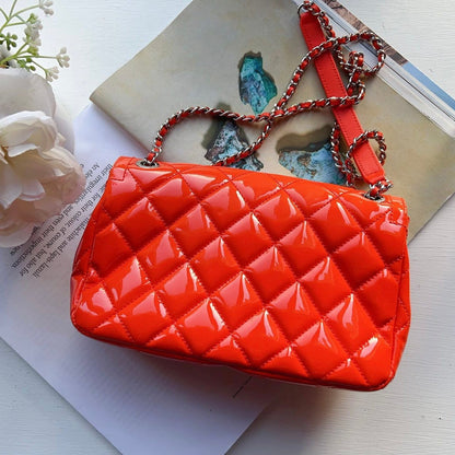 Chanel Patent Quilted Small Coco Shine Flap Orange