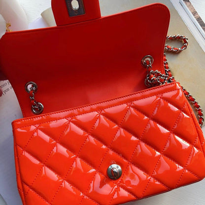 Chanel Patent Quilted Small Coco Shine Flap Orange