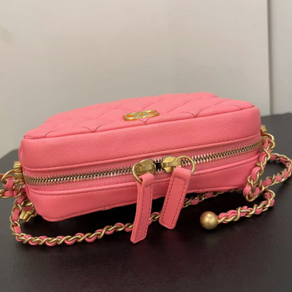 Chanel Pink Quilted Lambskin Pearl Crush Camera Bag