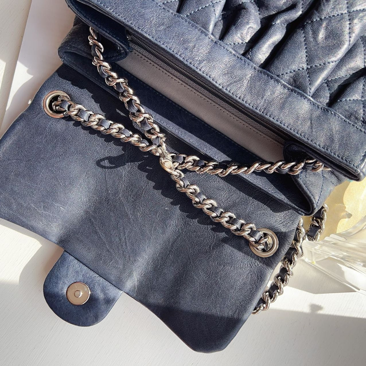 Chanel Quilted Medium Chain-Around Shoulder Messenger Blue Bag