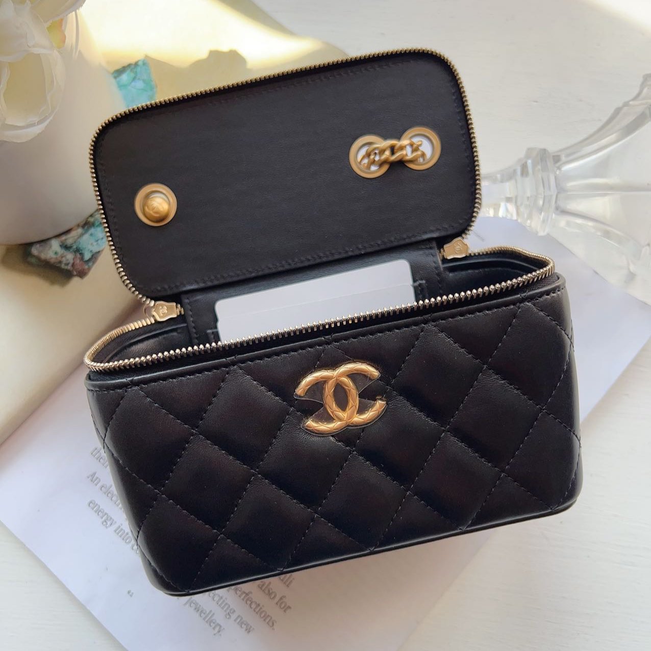 Chanel Quilted Small Pillow Crush Vanity Case With Chain Black New