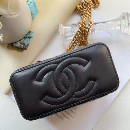 Chanel Quilted Small Pillow Crush Vanity Case With Chain Black New