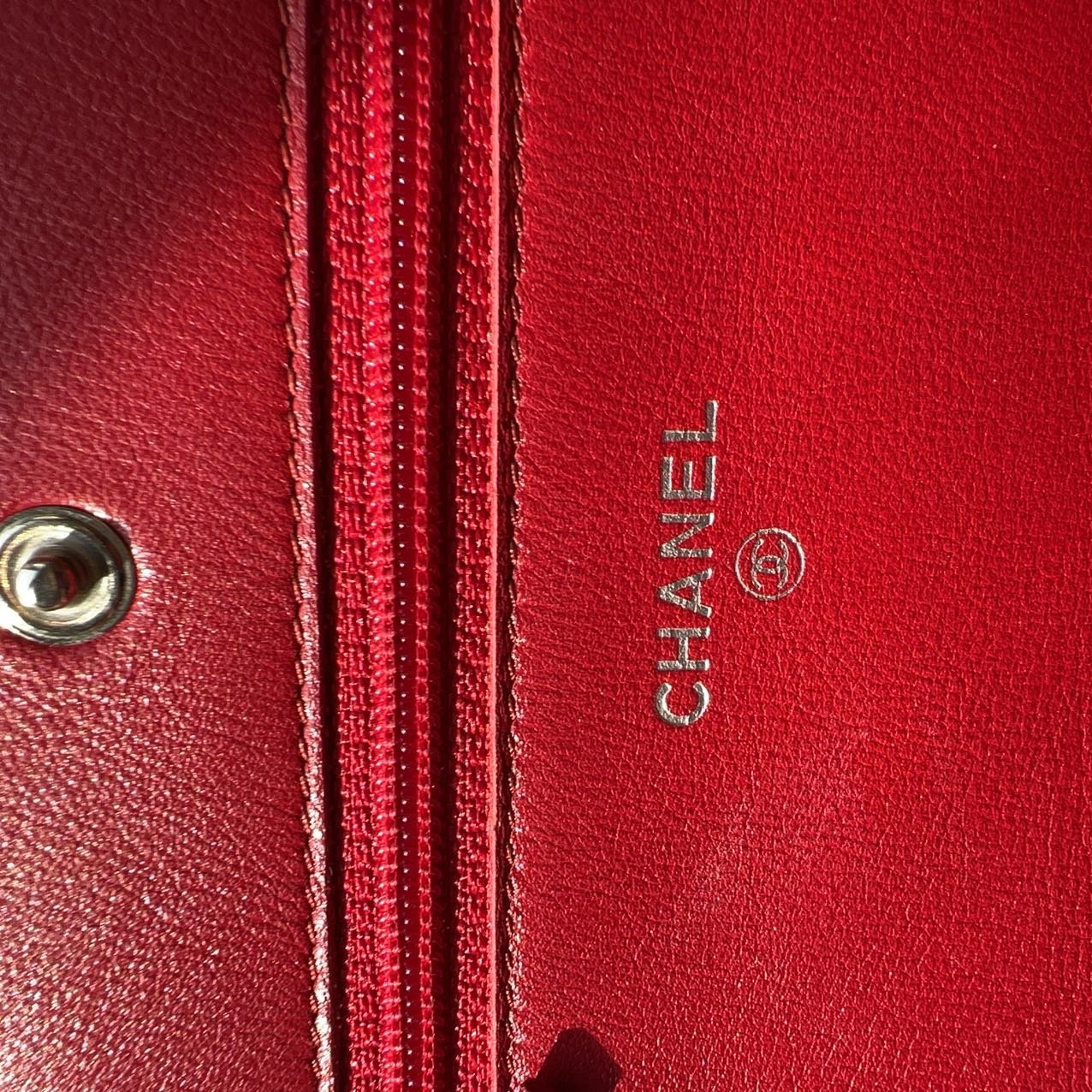 Chanel Red Caviar Leather CC Timeless Wallet On Chain