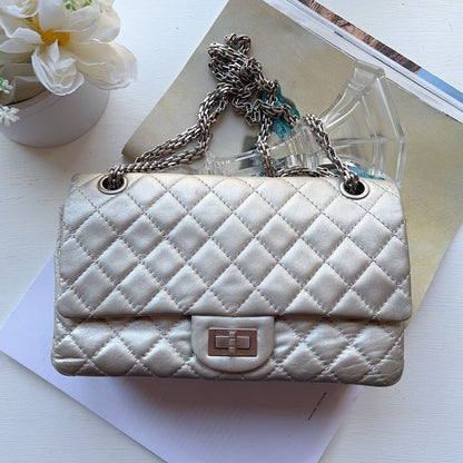 Chanel Reissue 226 Double Flap Silver Bag