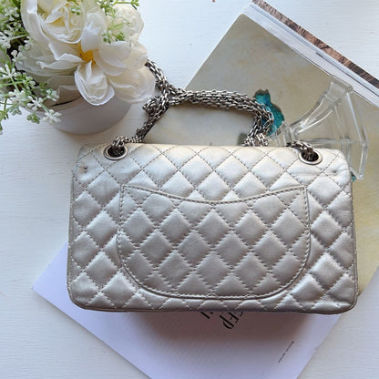 Chanel Reissue 225 Double Flap Silver Bag