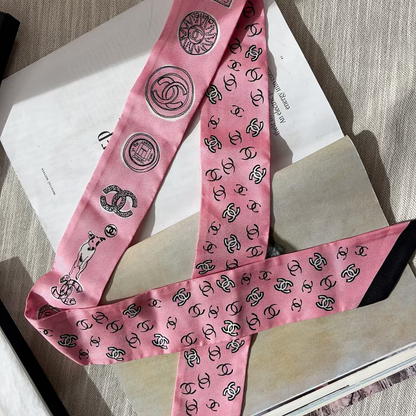Chanel Silk CC Slim Bandeau Scarf Pink Black
