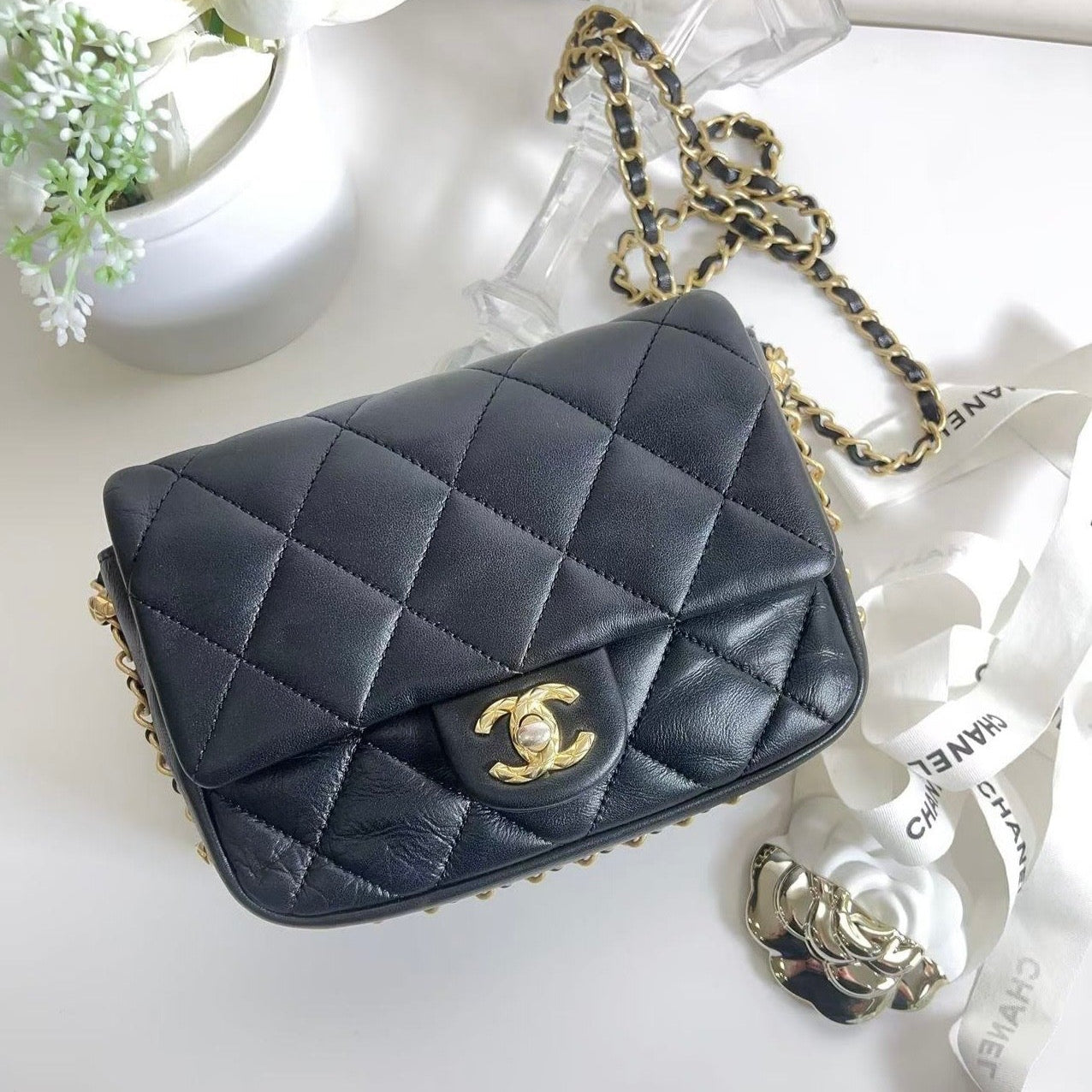 Chanel Square Mini Flap Pearl Black