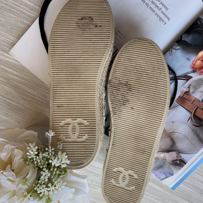 Chanel Tweed and Grosgrain CC Lace Up Espadrilles Sneakers 38