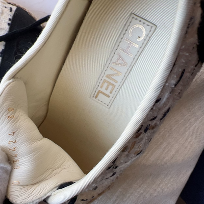 Chanel Tweed and Grosgrain CC Lace Up Espadrilles Sneakers 38