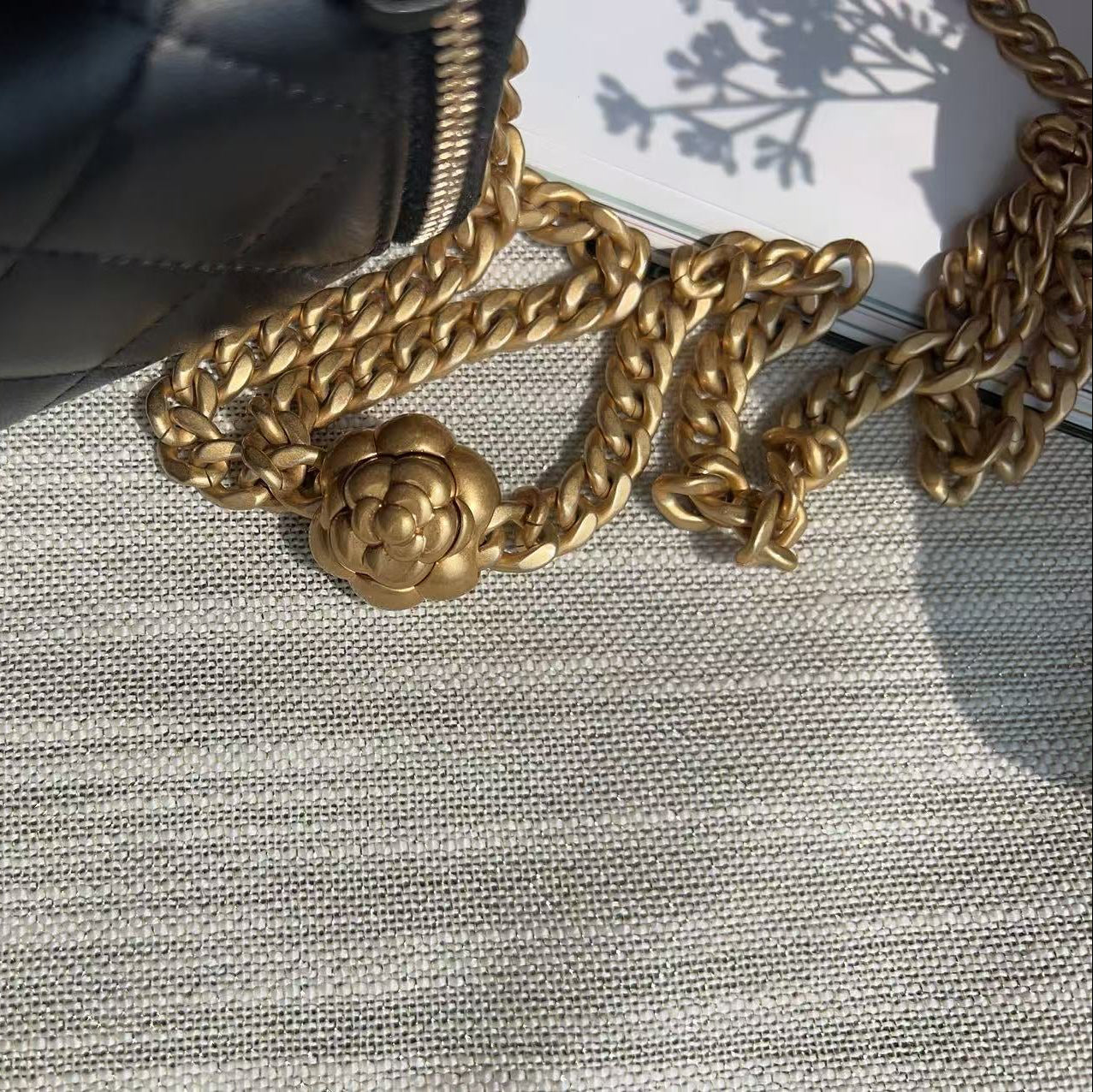 Chanel Vanity Case with Camellia Chain Black