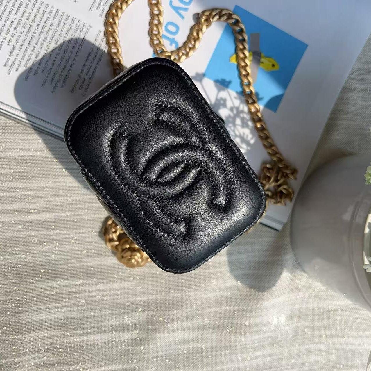 Chanel Vanity Case with Camellia Chain Black