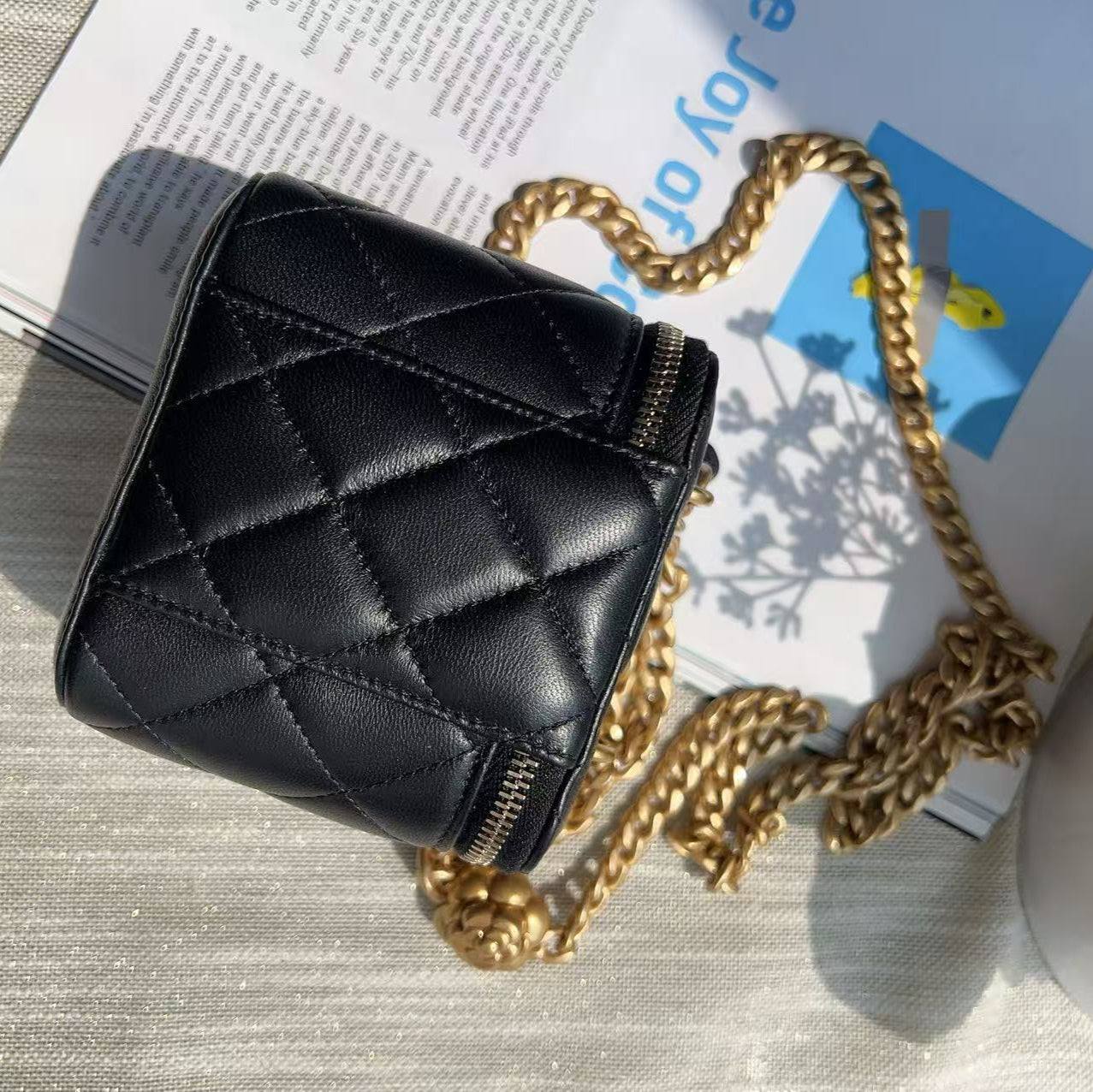 Chanel Vanity Case with Camellia Chain Black