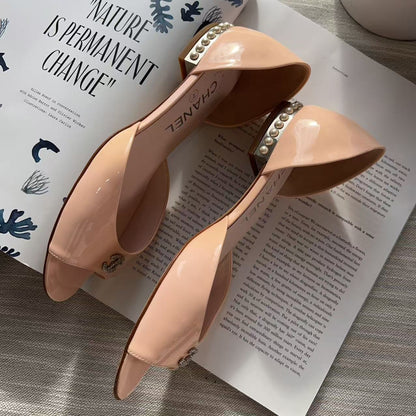 Chanel d'Orsay Peep toe flats with pearl Size 35.5