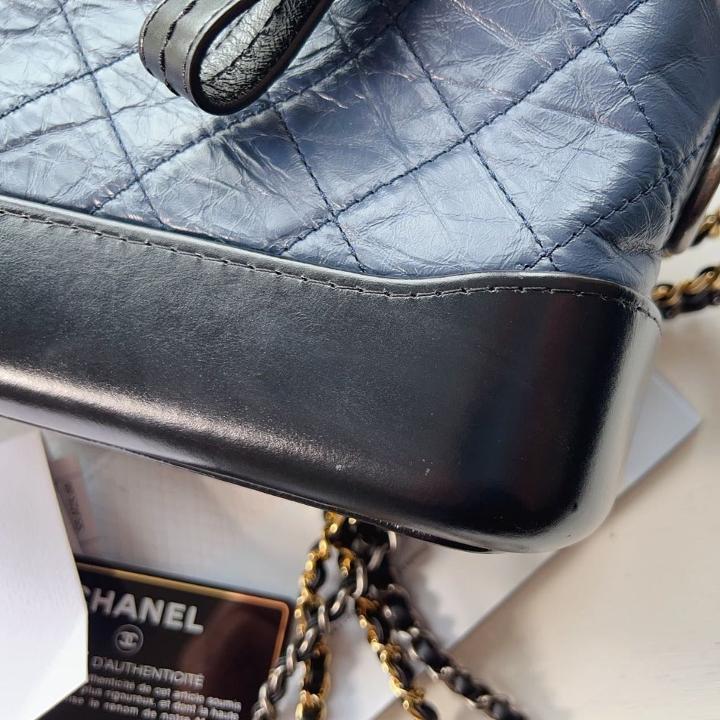 Chanel Hobo Bag Small Aged Calfskin Navy&Black