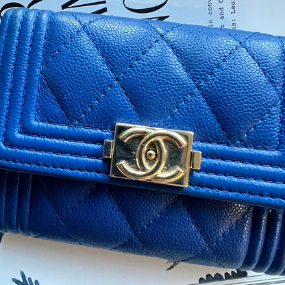 Chanel Blue quilted handbag with gold CC logo 