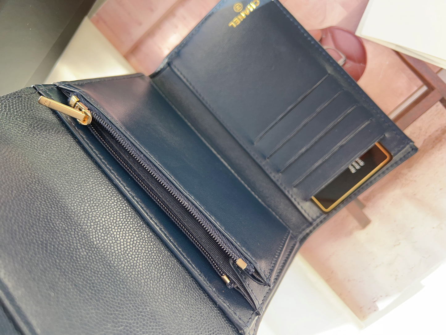 Chanel Caviar Quilted Medium Flap Wallet Dark Blue