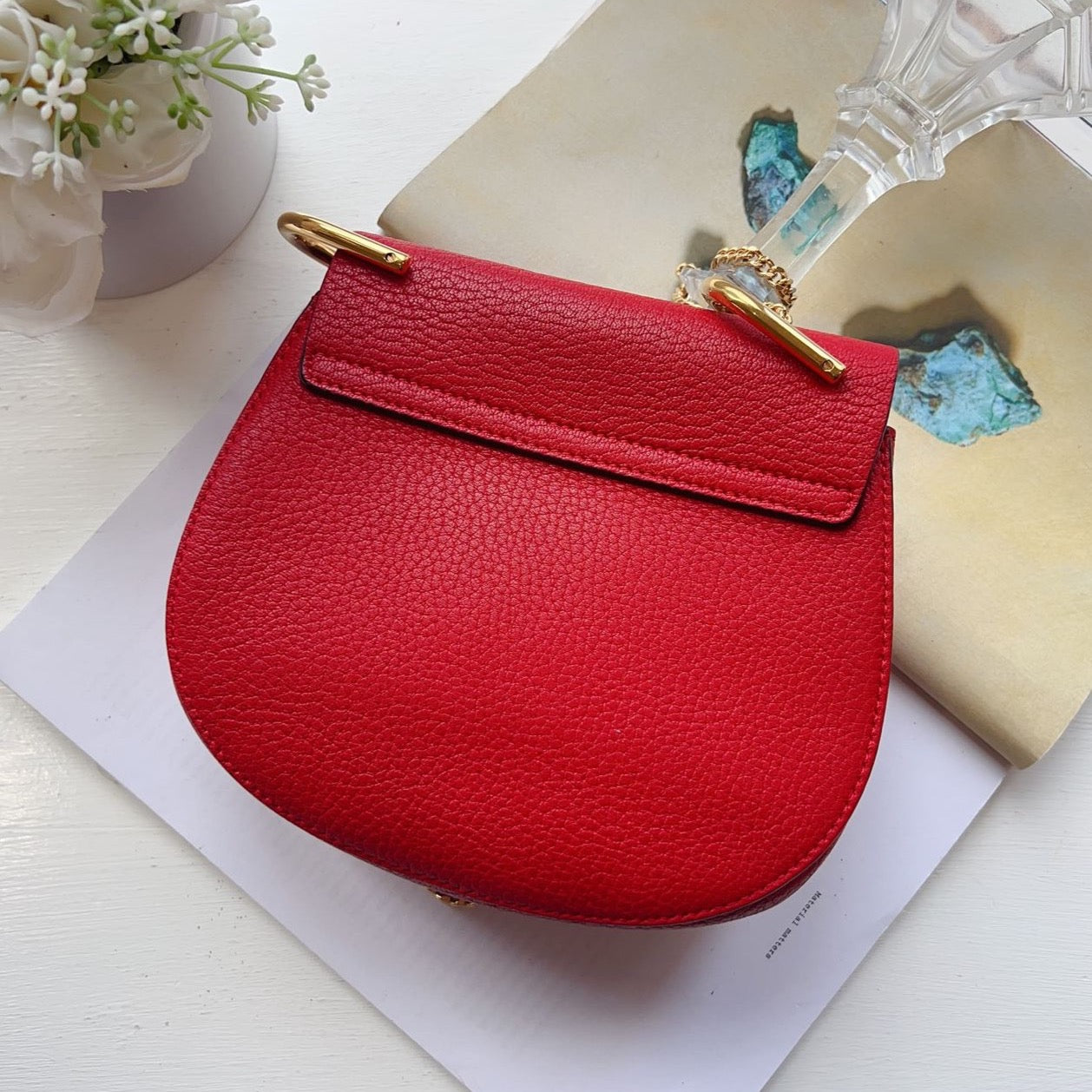 Chloe mini Drew Chain Crossbody Bag Red Calfskin