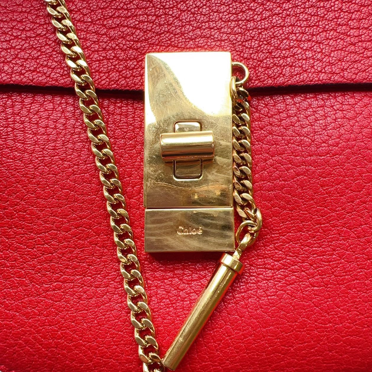 Chloe mini Drew Chain Crossbody Bag Red Calfskin