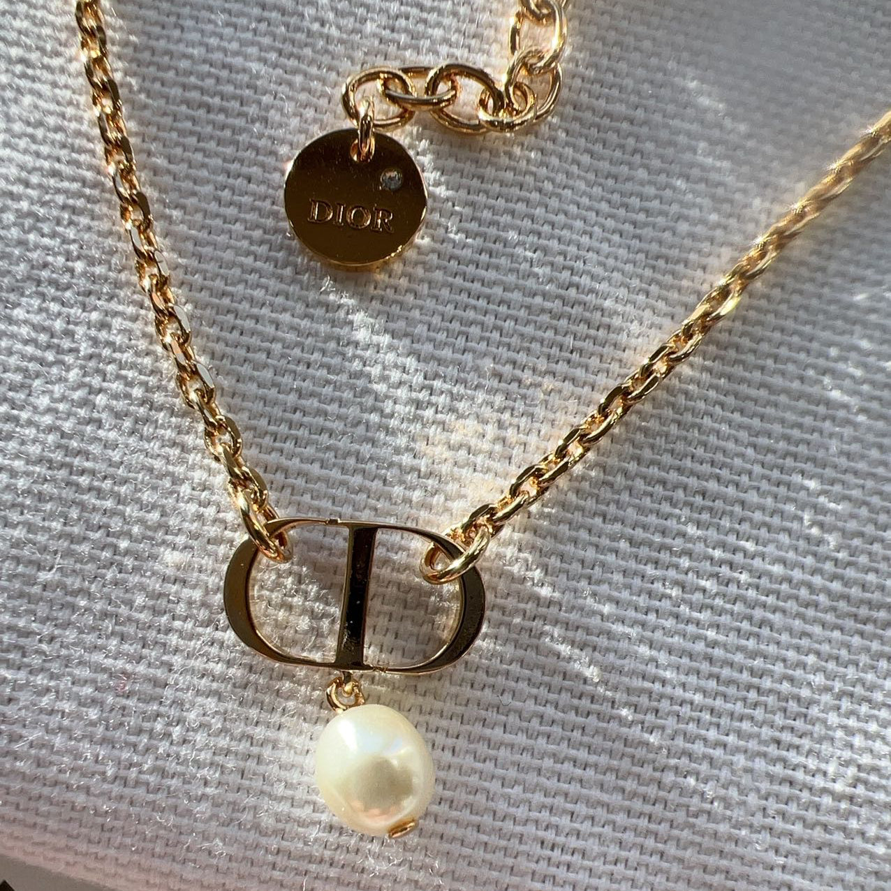 Christian Dior Petite CD Necklace Metal with Faux Pearl