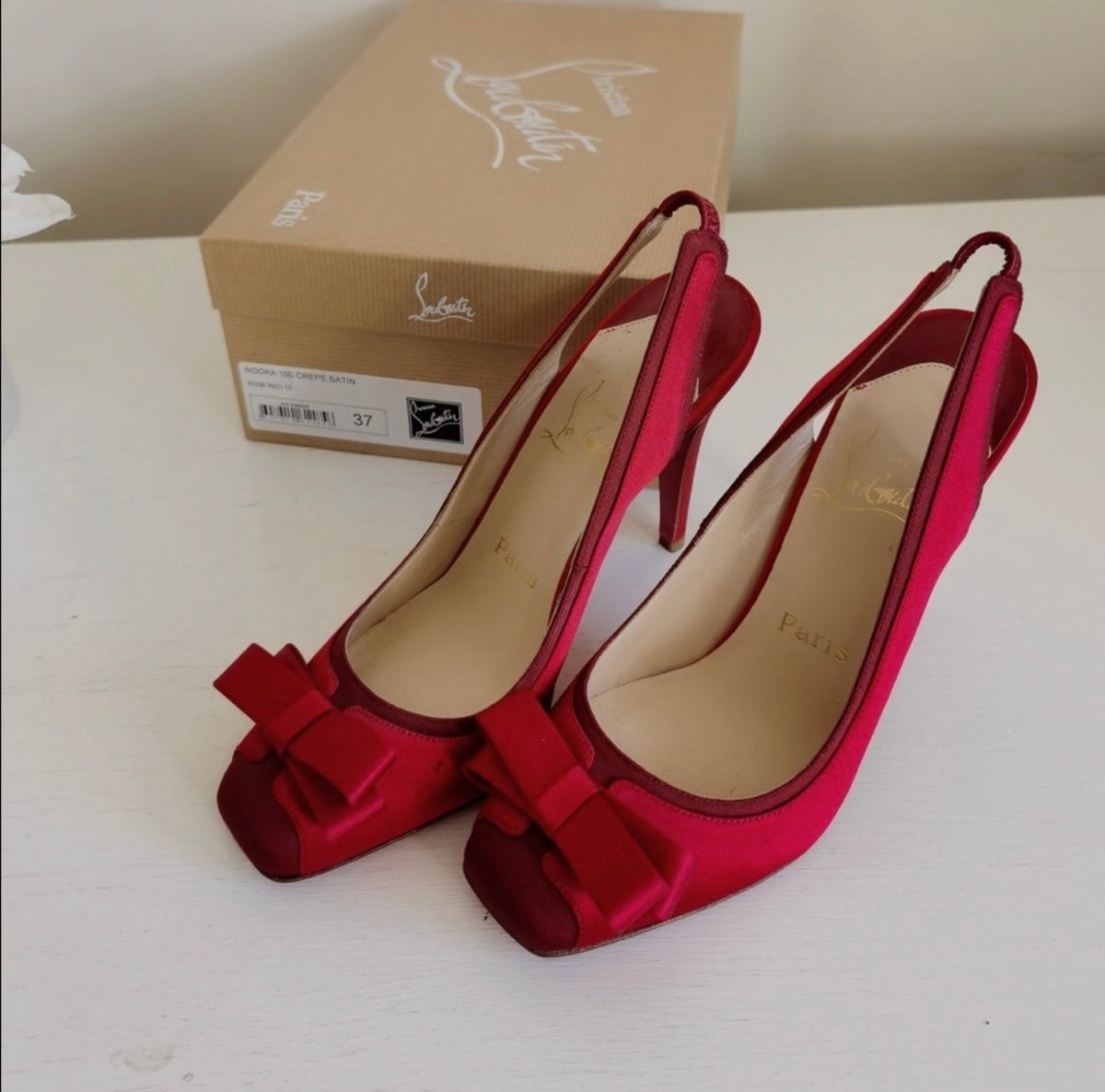 Christian Louboutin Red Satin Nooka Slingback Pumps Size 37