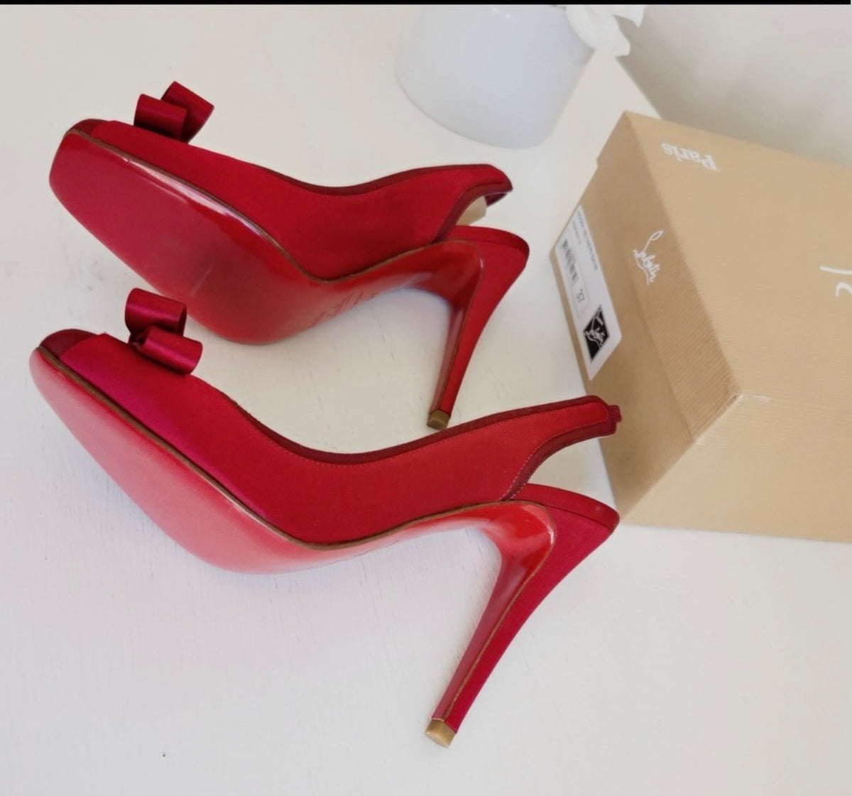 Christian Louboutin Red Satin Nooka Slingback Pumps Size 37